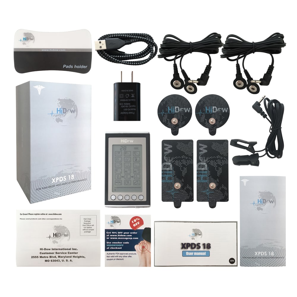 Portable Pain Relief and Muscle Stimulation TENS and EMS Device with 20  Intensity Levels and 4 Channel Electrostimulation - XPDS 4 by HiDow  International